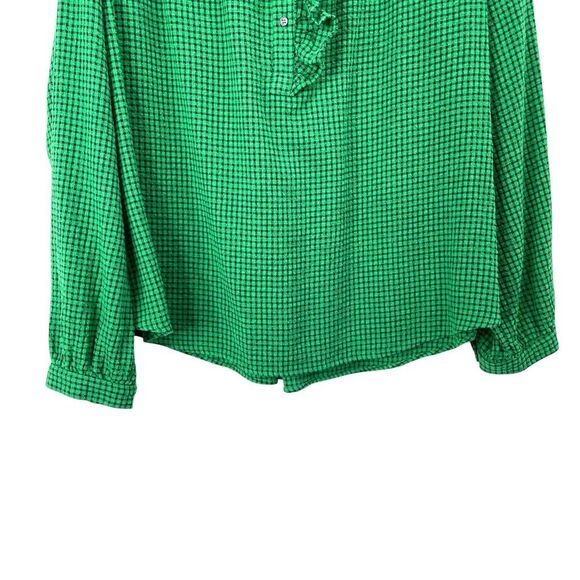 Xirena Hedge plaid ruffle neck Caspian Top blouse Size‎ M green - Picture 5 of 8